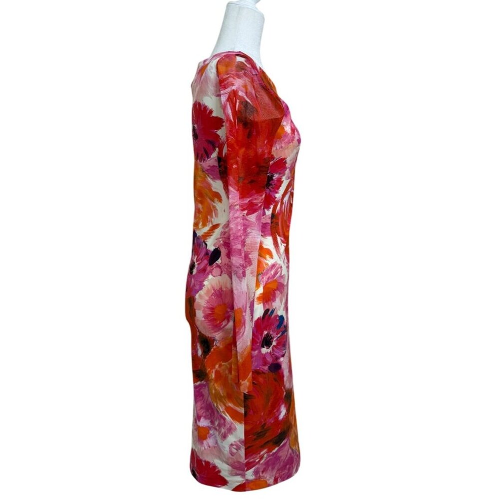 Fuzzi by Jean Paul Gaultier Dress Floral Pink Orange White Stretch Womens Size L - Picture 2 of 7